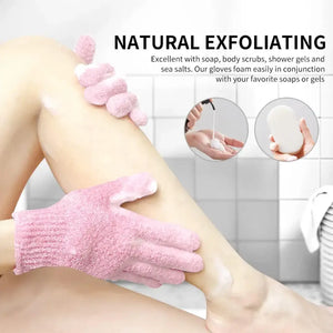 LMLTOP Exfoliating Bath Gloves | Deep Cleansing & Body Smoothing Scrub Mitts | Pink Flash BD - Pink Flash BD