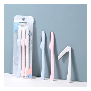 LMLTop 3pcs stainless steel eyebrow razor set in pink, showcasing sleek design and sharp blades for precise grooming.