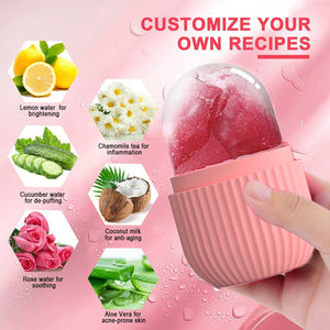 Ice Facial Roller filled with rose petals and lemon slices for customized skincare therapy.