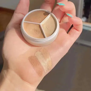 Creamy swatches of Sweet Mint Concealer Palette showing Peach, Light Beige, and Natural Tan shades.