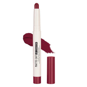 Swiss Beauty Matte Cat Lip Crayon shade 22 with deep berry color and cap off on white background
