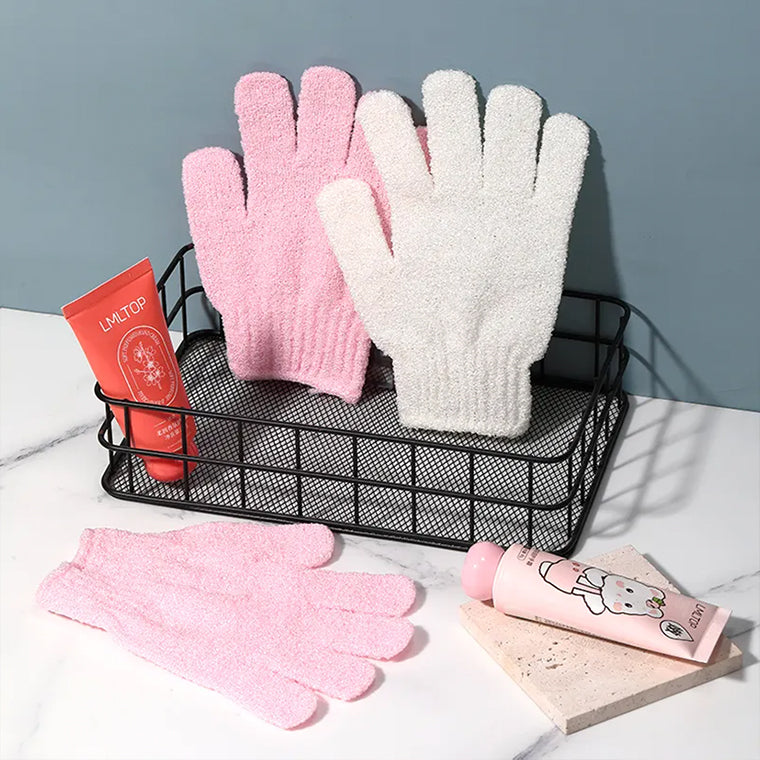 LMLTOP Exfoliating Bath Gloves | Deep Cleansing & Body Smoothing Scrub Mitts | Pink Flash BD - Pink Flash BD