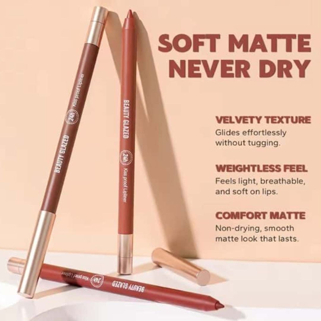 Beauty Glazed 24H Waterproof Lip Liner | Shade 101: Nude - Classic Pinkish Beige | Long-Lasting Matte Lip Pencil | Pink Flash BD - Pink Flash BD