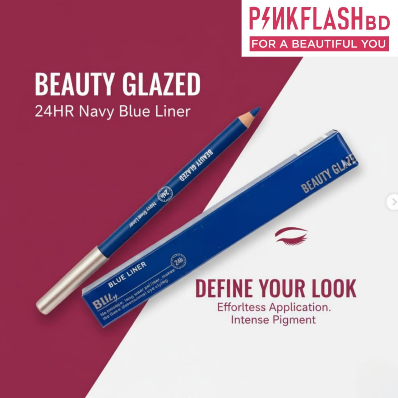 BEAUTY GLAZED 24H Pure Kajal Liner – Navy Blue - Pink Flash BD