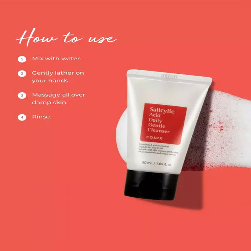 Compact 50ml travel-sized COSRX Salicylic Acid cleanser perfect for on-the-go skincare.