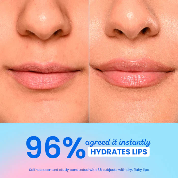 Dot & Key Barrier Repair Hydrating Lip Balm in Blueberry Bliss with SPF 50, showing the tinted pink balm in a simple container.