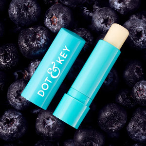 Dot & Key Barrier Repair Hydrating Tinted Lip Balm in Blueberry Bliss with SPF 50, showcasing the tinted lip balm tube.