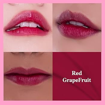 Etude Dear Darling Water Tint in shade Red Grapefruit Ade, showing a vibrant pink-red liquid in a clear tube with applicator.