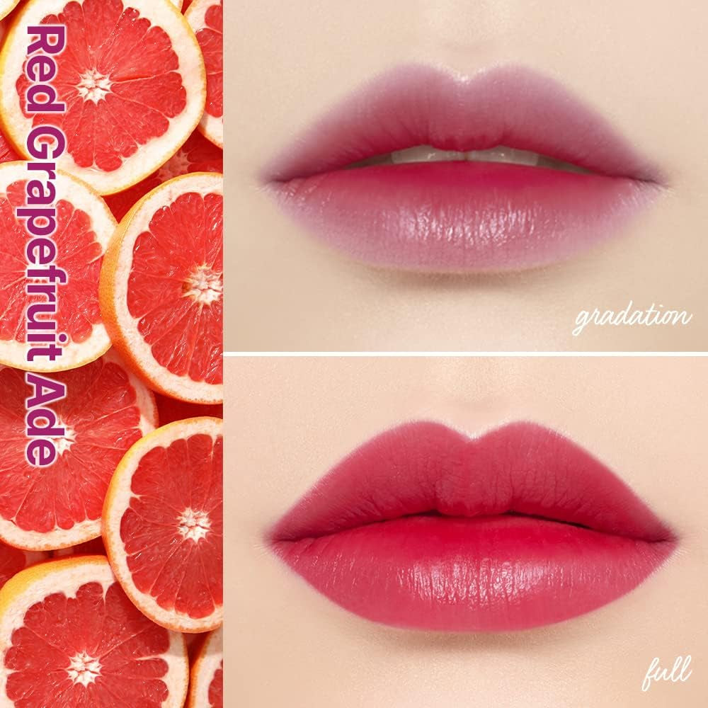 Etude Dear Darling Water Tint in shade 04 Red Grapefruit Ade, swatched on skin showing vibrant pink-red color.
