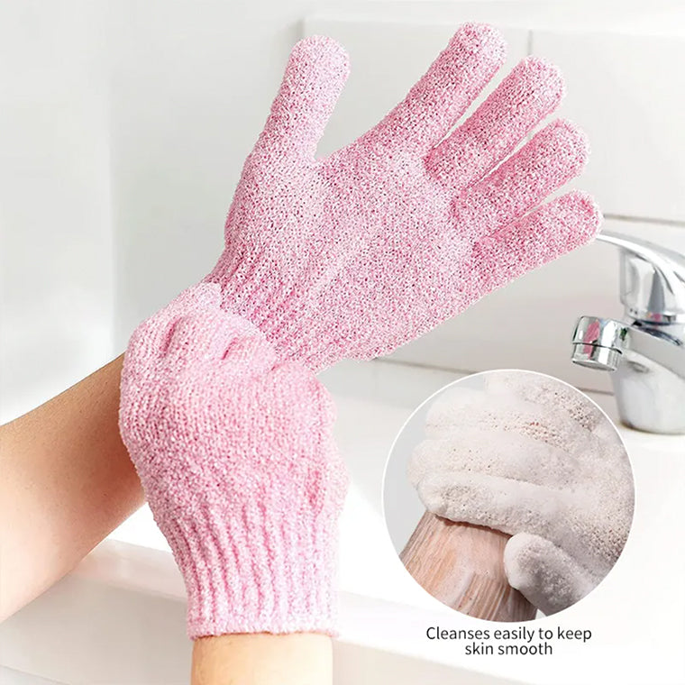 LMLTOP Exfoliating Bath Gloves | Deep Cleansing & Body Smoothing Scrub Mitts | Pink Flash BD - Pink Flash BD