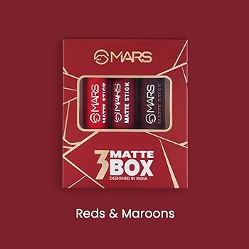 Elegant red and gold gift box packaging for MARS 3-piece Matte Lipstick Set Shade 01 - Pink Flash BD