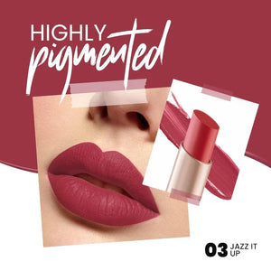 Model wearing MARS Shade 03 Jazz It Up for a sophisticated, everyday neutral-mauve lip look - Pink Flash BD