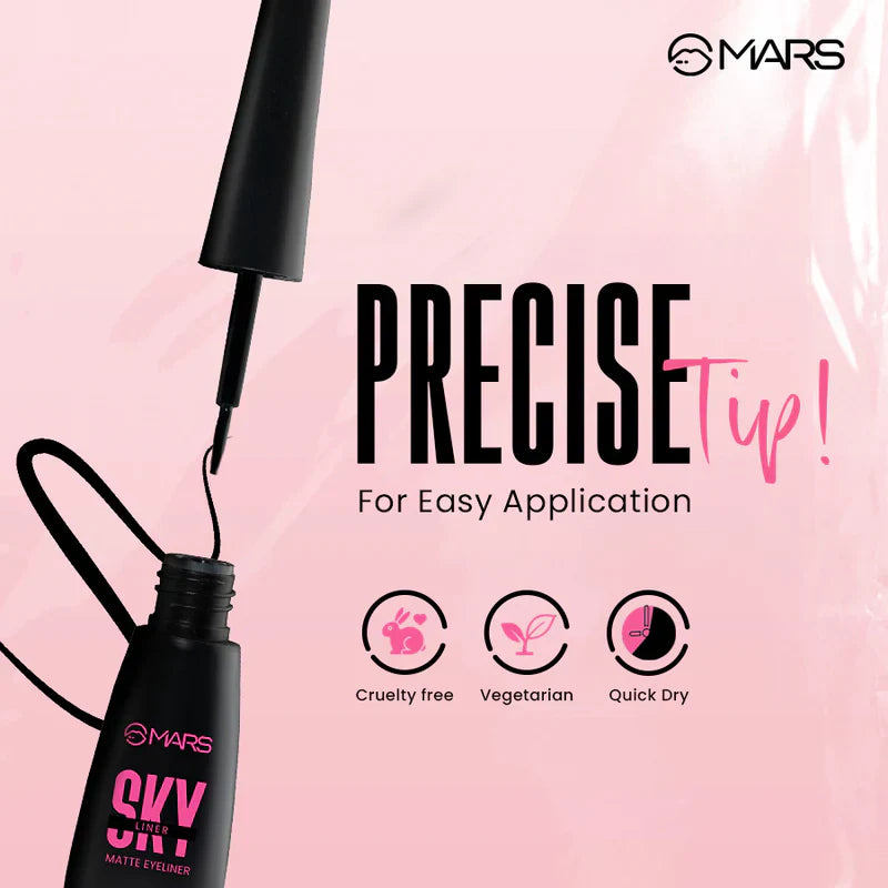 MARS Skyliner Liquid Eyeliner - Sleek Packaging with Precision Felt Tip Applicator - Pink Flash BD