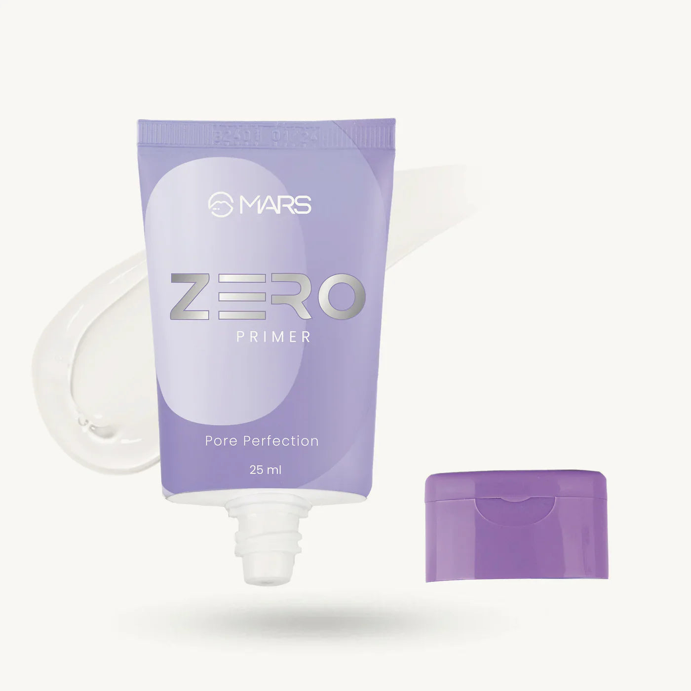 MARS Zero Pore Perfecting Primer bottle on a white background, silicone-based for smooth matte skin.