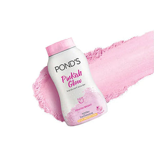 Pond’s Pinkish Glow Translucent Facial Powder in 50g with brightening and oil control properties, featuring a pink tint for radiant skin.