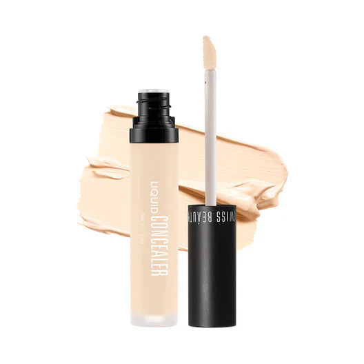 Swiss Beauty Liquid Concealer shade 11 Creamy Beige, creamy texture and smooth application, shown in a sleek packaging image.