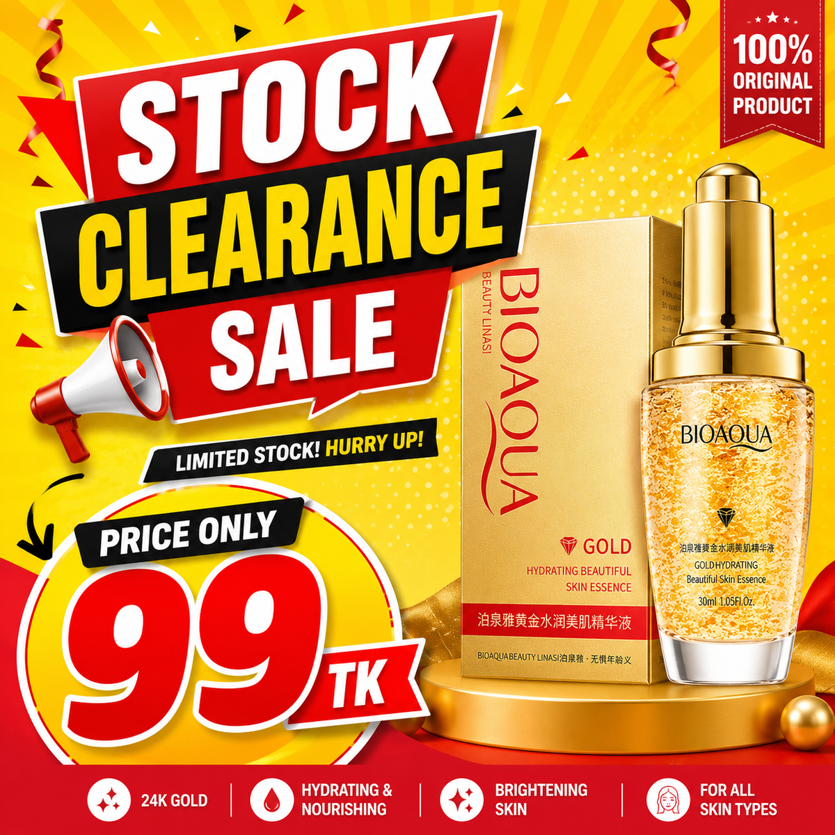 BioAqua 24K Gold Skin Care Facial Serum-30ml