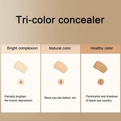 Creamy swatches of Sweet Mint Concealer Palette showing Peach, Light Beige, and Natural Tan shades.