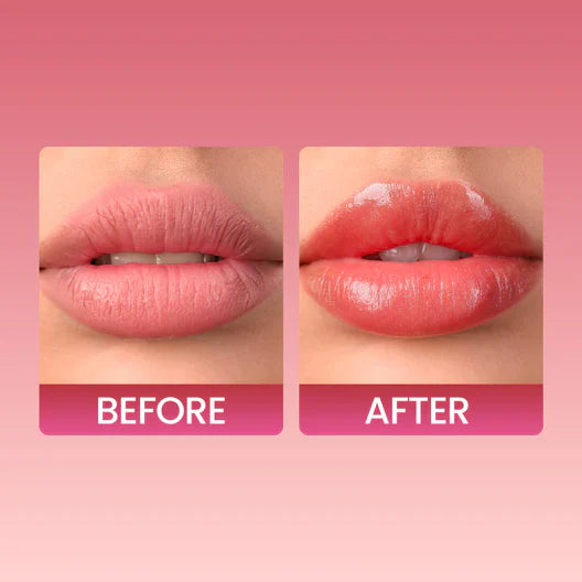 Model wearing Swiss Beauty Deep Tint Lip Oil 03 Peach for a high-shine, plump, and natural look.
