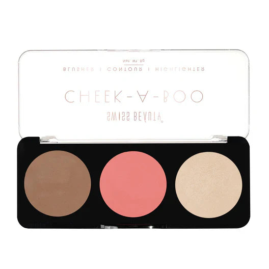 Swiss Beauty Cheek-A-Boo 3-in-1 Face Palette Shade 02 - Rosy Pink Blush, Highlighter, and Contour Kit - Pink Flash BD