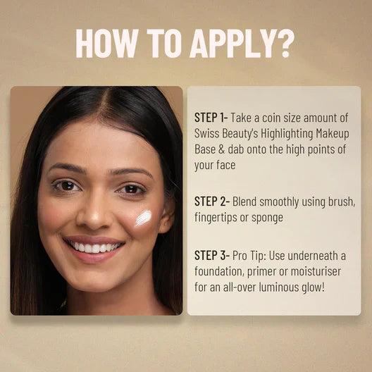 Side-by-side comparison showing natural radiance and hydrated skin using Swiss Beauty Highlighting Primer.