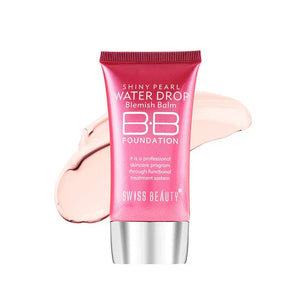 Swiss Beauty Shiny Pearl Water Drop BB Foundation tube with foundation swatch, cosmetic makeup product