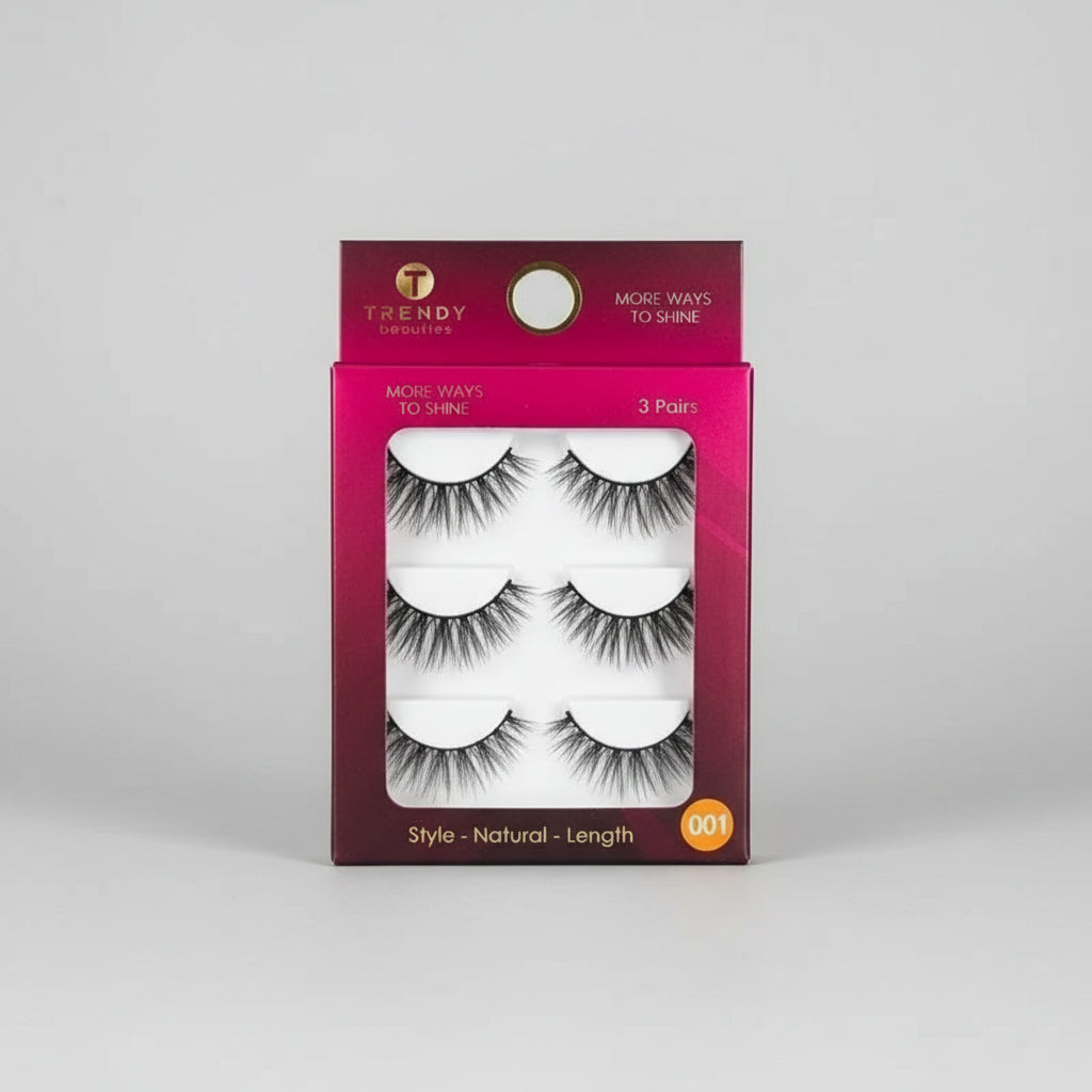 TRENDY Beauties 3 Pairs Eyelashes Set 001 - Natural and Voluminous Everyday Lashes - Pink Flash BD