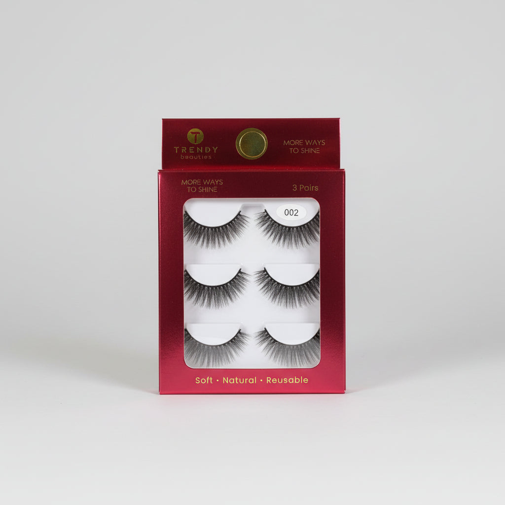 TRENDY Beauties 3 Pairs Eyelashes Set 002 - Natural and Voluminous Lash Value Pack - Pink Flash BD