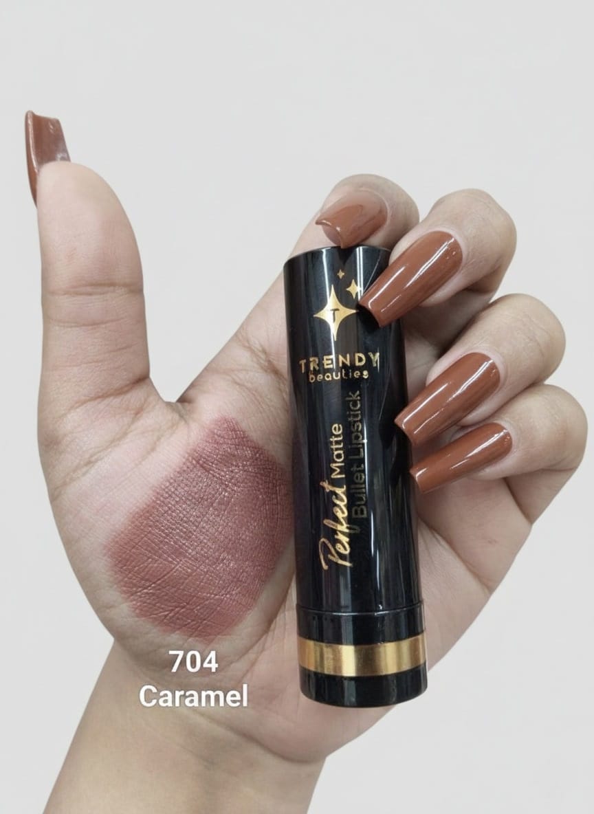 Trendy Beauties Perfect Matte Bullet Lipstick Shade 704 Caramel - Velvet Matte Finish Pink Flash BD