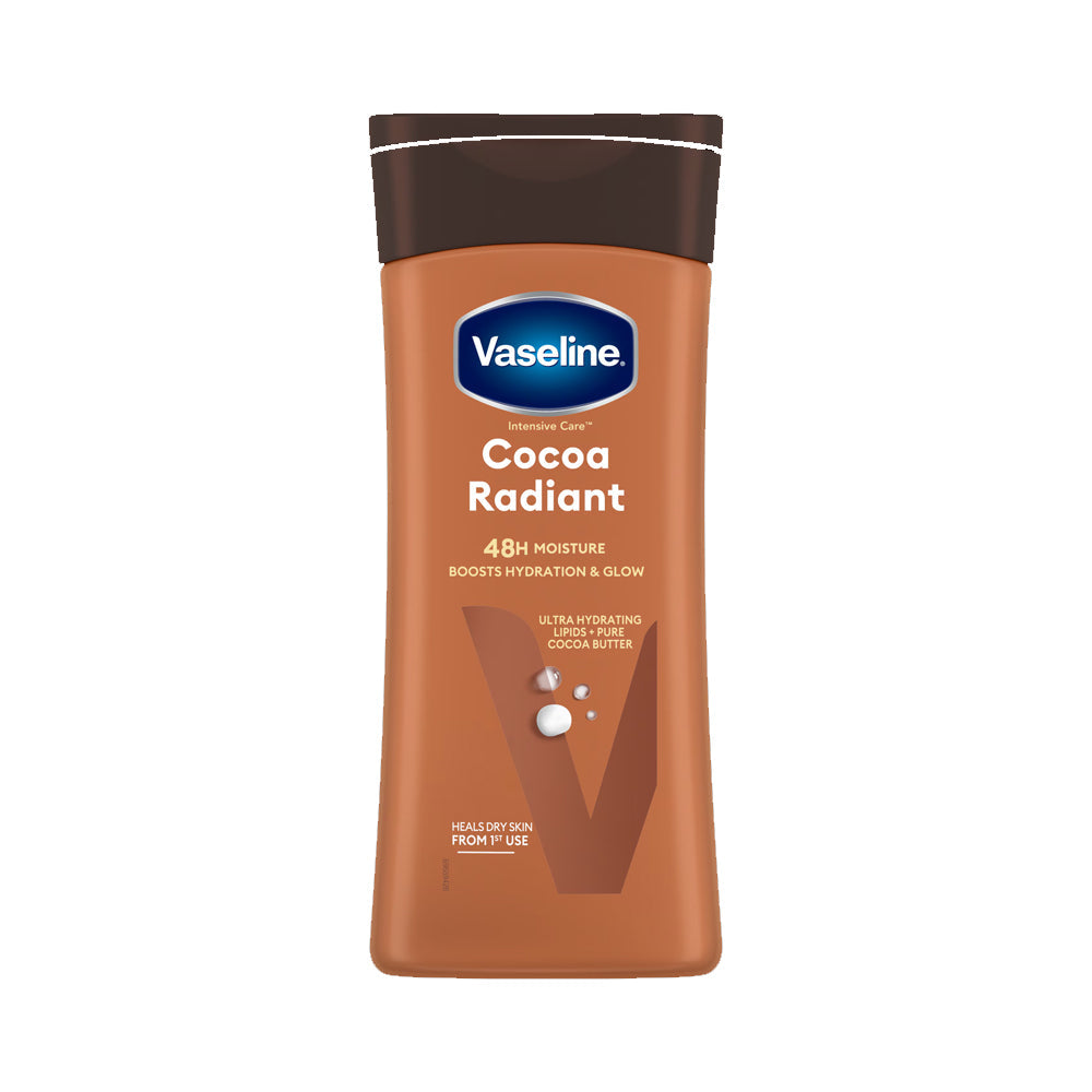 Vaseline Cocoa Radiant lotion bottle on a white background